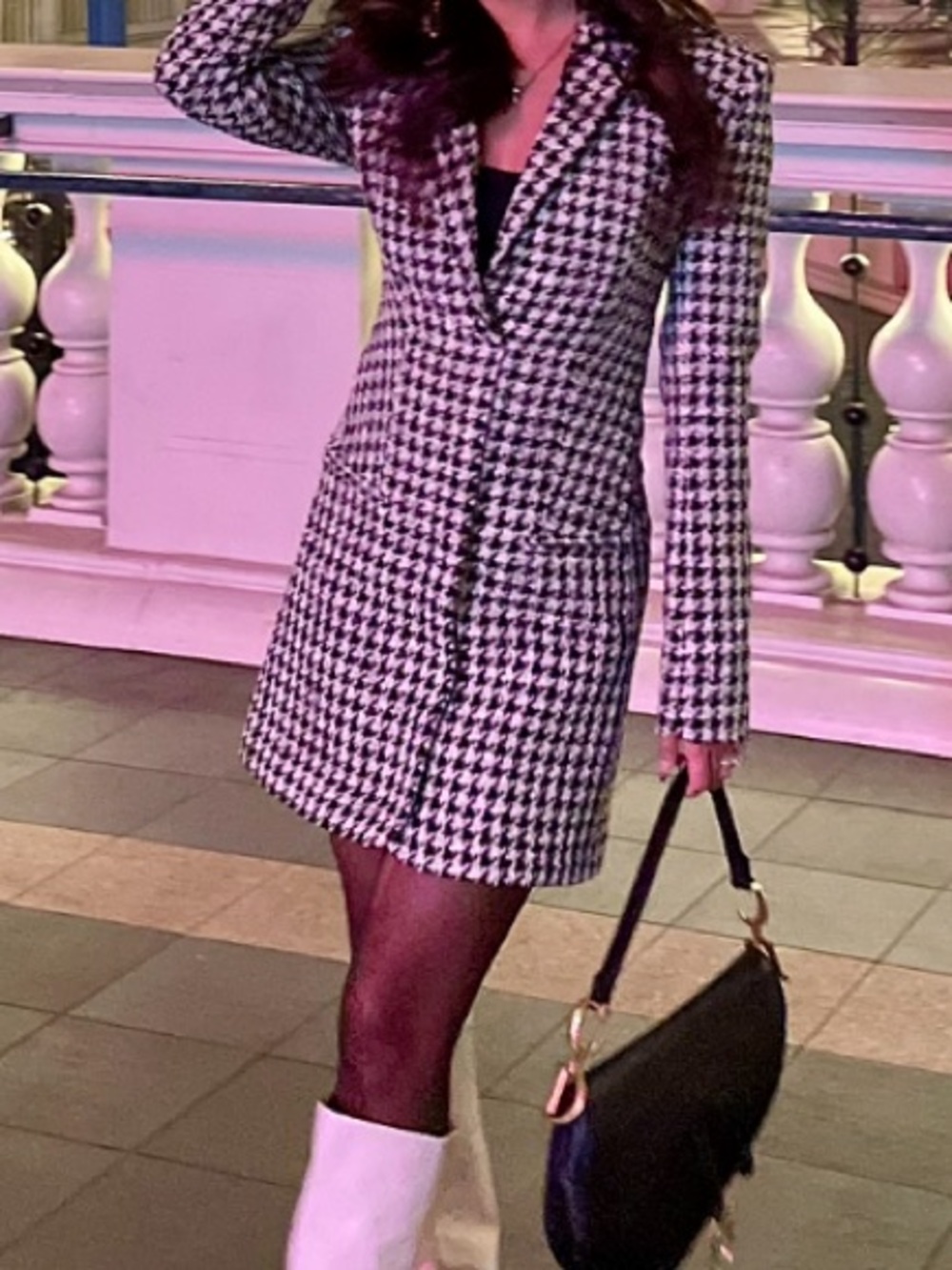 ZARA Houndstooth Blazer Dress Black & White
